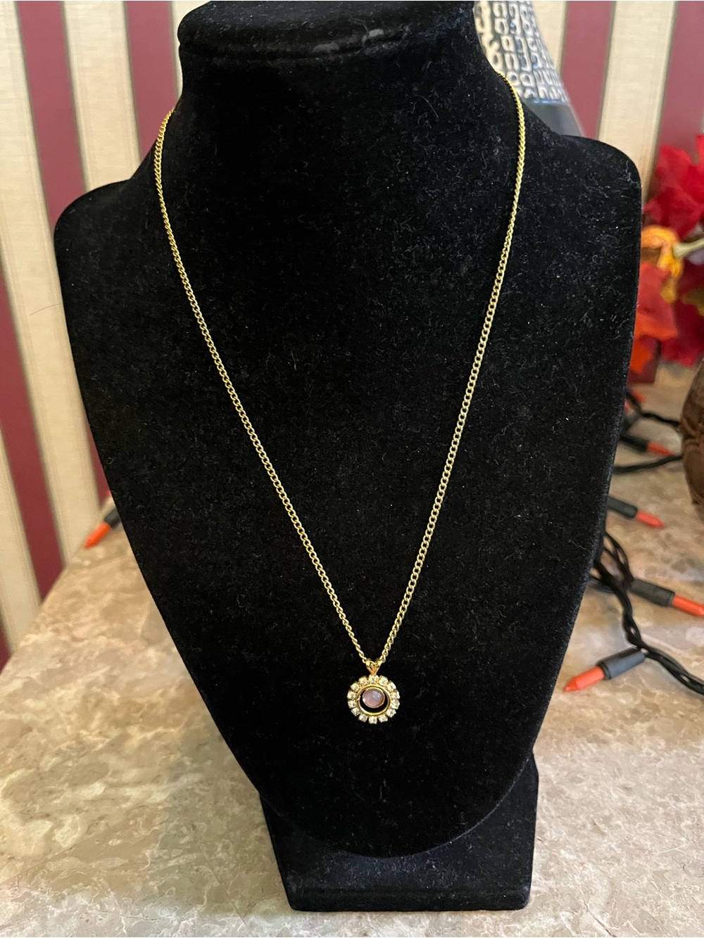 Vintage iridescent opal halo necklace
